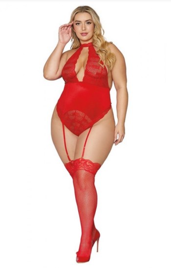 Stretch Lace and Stretch Velvet Garter Teddy Stretch Lace and Stretch Velvet Garter Teddy