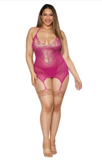 Gold Foil Stretch Lace and Heart Stretch Mesh Garter Slip Gold Foil Stretch Lace and Heart Stretch Mesh Garter Slip