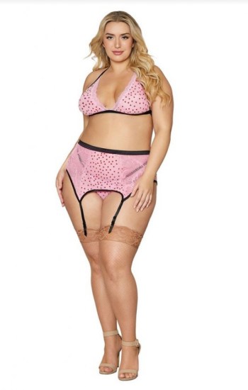 Flocked Stretch Mesh and Stretch Lace 3pc Garter Set Flocked Stretch Mesh and Stretch Lace 3pc Garter Set