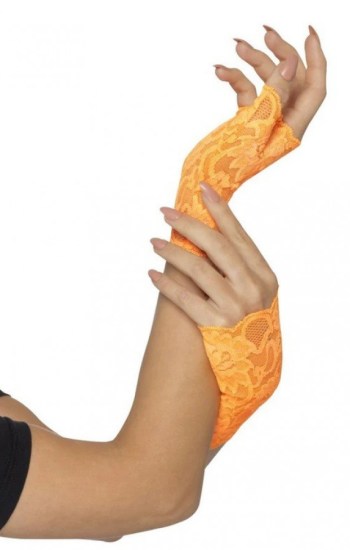80s Fingerless Lace Short Gloves Neon Orange 80s Fingerless Lace Short Gloves Neon Orange