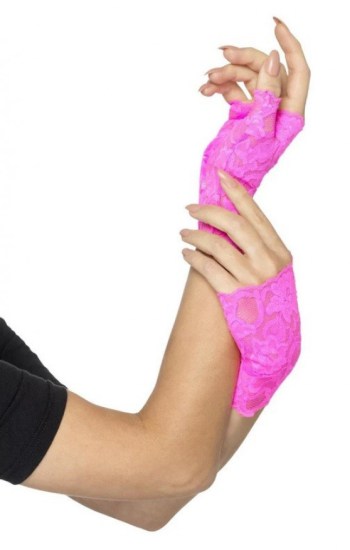 80s Fingerless Lace Gloves Neon Pink 80s Fingerless Lace Gloves Neon Pink