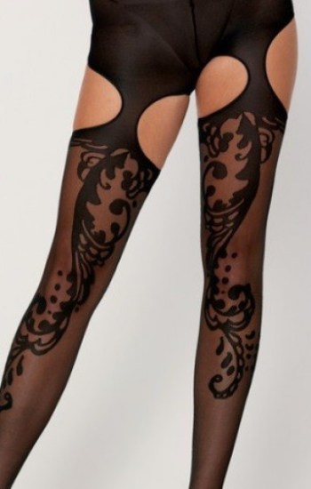 Garter Pantyhose with Swirl Jacquard Design Garter Pantyhose with Swirl Jacquard Design