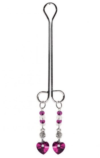 Bijoux de Nip Clit Clamp Double Loop w/Heart Charm & Fuchsia Beads Bijoux de Nip Clit Clamp Double Loop w/Heart Charm & Fuchsia Beads