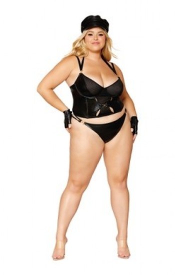 Stretch Faux-leather and Mesh Cropped Bustier and Strappy G-string Set Stretch Faux-leather and Mesh Cropped Bustier and Strappy G-string Set