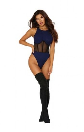 Rib Knit Sleepwear Teddy With High Neck and Racer-back Styling Detail Rib Knit Sleepwear Teddy With High Neck and Racer-back Styling Detail