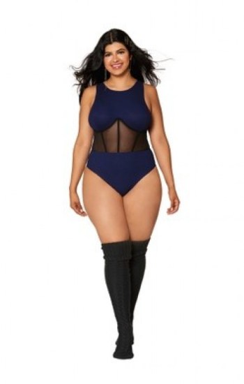 Rib Knit Sleepwear Teddy With High Neck and Racer-back Styling Detail Rib Knit Sleepwear Teddy With High Neck and Racer-back Styling Detail