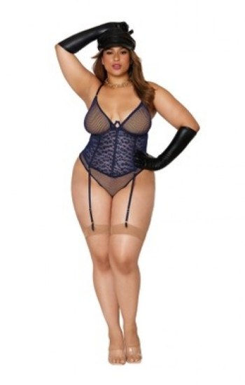 Leopard Stretch Mesh and Fishnet Garter Teddy Leopard Stretch Mesh and Fishnet Garter Teddy