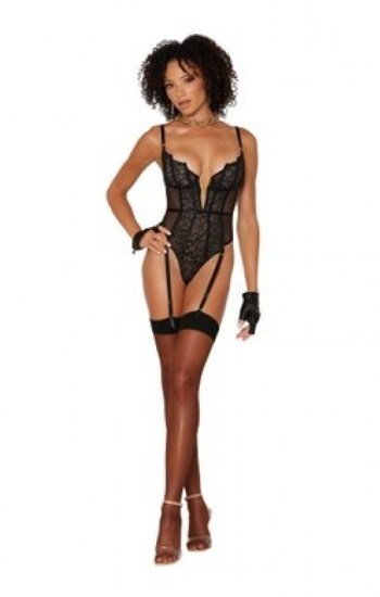 Stretch Lace and Fishnet Garter Teddy Stretch Lace and Fishnet Garter Teddy