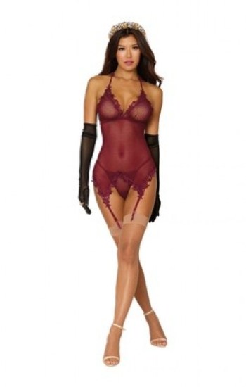 Stretch Mesh and Delicate Venise Embroidery Garter Slip Stretch Mesh and Delicate Venise Embroidery Garter Slip