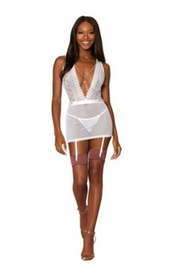 Lace and Diamond Mesh Garter Slip Lace and Diamond Mesh Garter Slip