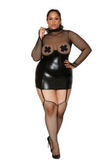 Fishnet and Stretch Faux-leather Garter Slip Fishnet and Stretch Faux-leather Garter Slip