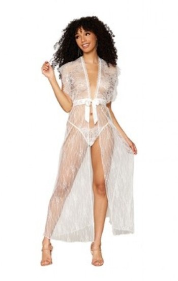 Lace Gown and G-string Set With Wide Eyelash Lace Lace Gown and G-string Set With Wide Eyelash Lace