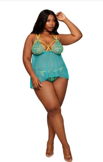 Embroidery and Dot Mesh Babydoll Embroidery and Dot Mesh Babydoll