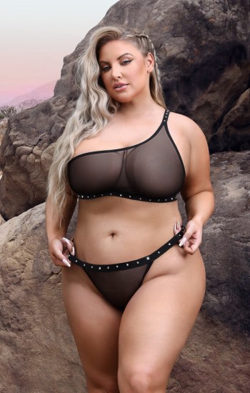 Bad Bitch One-Shoulder Bling Bralette & Panty Bad Bitch One-Shoulder Bling Bralette & Panty