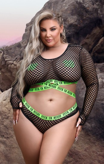 Fuck Ur Rules Long Sleeve Crop Top, Panty & Pasties Fuck Ur Rules Long Sleeve Crop Top, Panty & Pasties