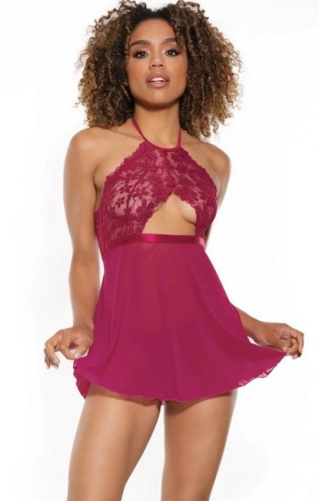 Lace and Mesh Halter Babydoll Lace and Mesh Halter Babydoll