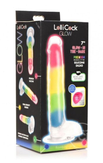 Lollicock Glow in the Dark Rainbow Silicone Dildo with Balls 7in Lollicock Glow in the Dark Rainbow Silicone Dildo with Balls 7in