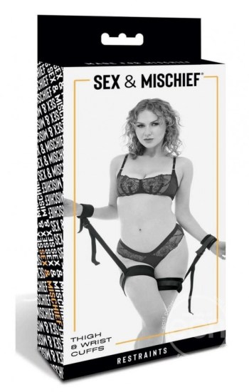 Sex & Mischief Brat Thigh & Wrist Cuffs – Black Sex & Mischief Brat Thigh & Wrist Cuffs – Black