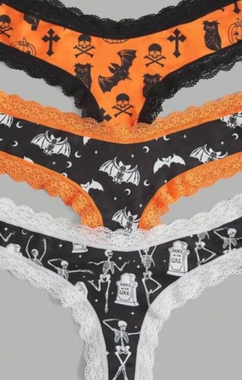 Halloween Graphic Contrast Lace Thong Halloween Graphic Contrast Lace Thong