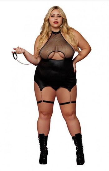 Faux Leather and Fishnet Garter Slip Faux Leather and Fishnet Garter Slip