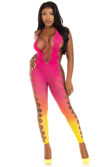 Ombre Faux Lace Up Footless Bodystocking Ombre Faux Lace Up Footless Bodystocking