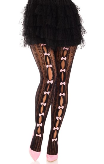 Sweetheart Striped Net Tights With Keyhole and Mini Bow Detail Sweetheart Striped Net Tights With Keyhole and Mini Bow Detail
