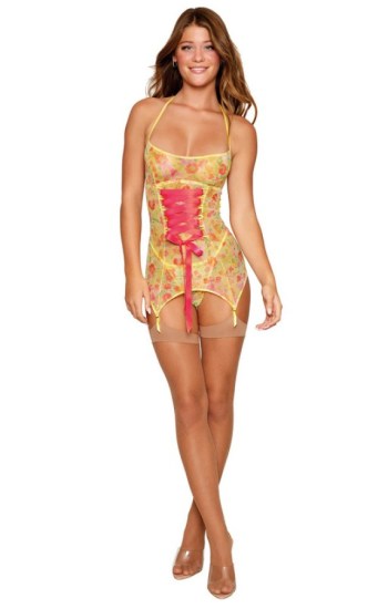 Sheer Floral Mesh Garter Slip Sheer Floral Mesh Garter Slip