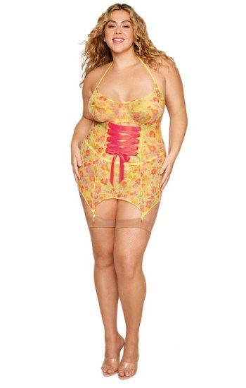 Sheer Floral Mesh Garter Slip Sheer Floral Mesh Garter Slip