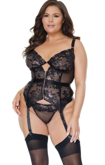 Metallic Floral Lace and Mesh Bustier Metallic Floral Lace and Mesh Bustier