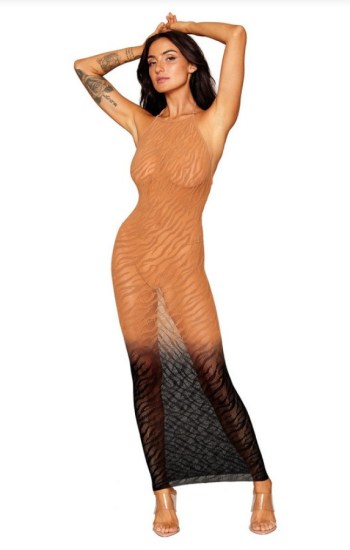 Sleeveless Long Two-Tone Bodystocking Gown Sleeveless Long Two-Tone Bodystocking Gown