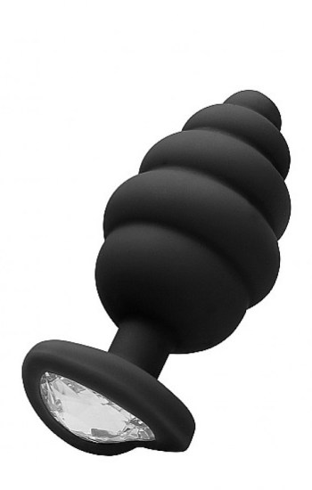 Large Ribbed Diamond Heart Plug Black Large Ribbed Diamond Heart Plug Black