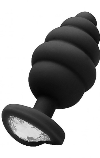 Extra Large Ribbed Diamond Heart Plug Black Extra Large Ribbed Diamond Heart Plug Black