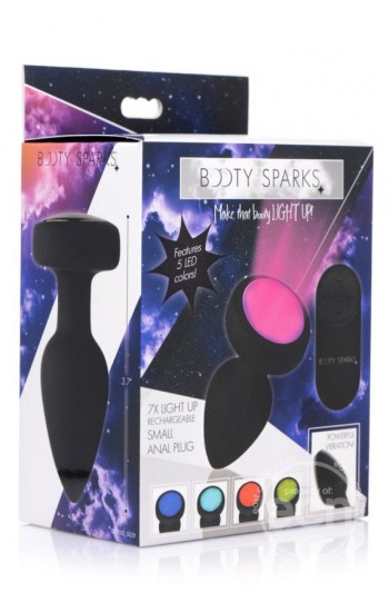 Booty Sparks Silicone Vibrating LED Plug Small Black Booty Sparks Silicone Vibrating LED Plug Small Black