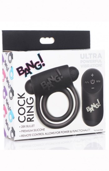 Bang! Silicone Rechargeable Cock Ring And Bullet With Remote Control Black Bang! Silicone Rechargeable Cock Ring And Bullet With Remote Control Black