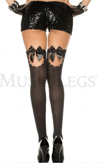 Keyhole With Satin Bow and Rhinestones Thigh HIgh Keyhole With Satin Bow and Rhinestones Thigh HIgh