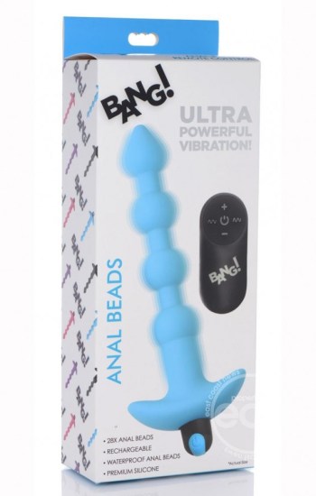 Bang! Vibrating Silicone Rechargeable Anal Beads With Remote Control Blue Bang! Vibrating Silicone Rechargeable Anal Beads With Remote Control Blue