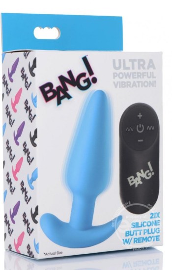 Bang! 21x Vibrating Silicone Rechargeable Butt Plug With Remote Control Blue Bang! 21x Vibrating Silicone Rechargeable Butt Plug With Remote Control Blue