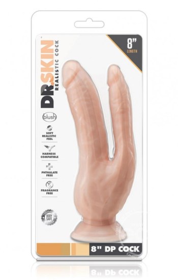 Dr. Skin Dual Penetrating Dildo With Suction Cup 8in Vanilla Dr. Skin Dual Penetrating Dildo With Suction Cup 8in Vanilla