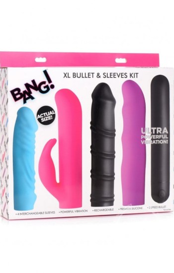 Bang! 4-In-1 XL Silicone Rechargeable Bullet Vibrator & Sleeve Kit Bang! 4-In-1 XL Silicone Rechargeable Bullet Vibrator & Sleeve Kit