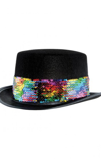 Pride Felt Topper w/Rainbow Sequined Band Black Pride Felt Topper w/Rainbow Sequined Band Black