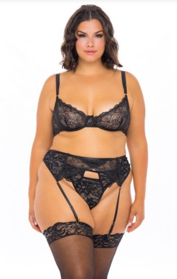 Gabrielle Scalloped Eyelash Lace and Satin Bra Garterbelt and Panty Set Gabrielle Scalloped Eyelash Lace and Satin Bra Garterbelt and Panty Set