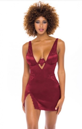 Allegra Satin Babydoll with Deep Plunging Neckline Allegra Satin Babydoll with Deep Plunging Neckline