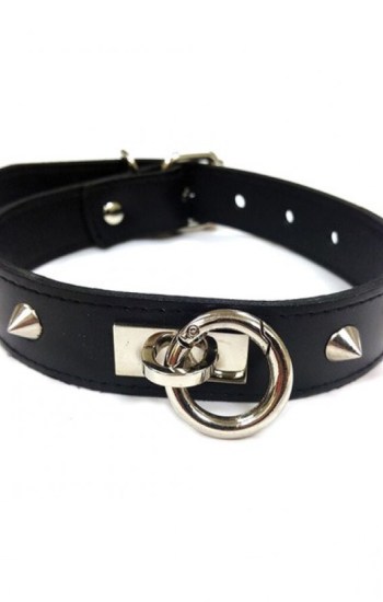 Rouge Leather O Ring Studded Collar Black Rouge Leather O Ring Studded Collar Black