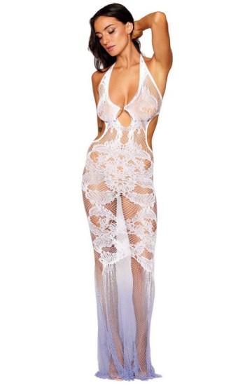 Seamless Bodystocking Gown w/Lace Patterns and Fishnet Inserts Seamless Bodystocking Gown w/Lace Patterns and Fishnet Inserts