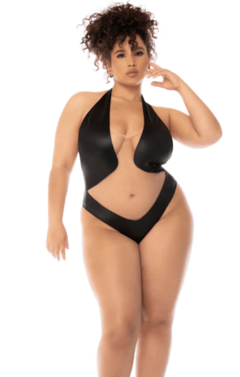 Leather-effect Fabric and Transparent Tulle Bodysuit Leather-effect Fabric and Transparent Tulle Bodysuit