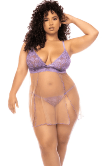 Lace Cup Sheer Mesh Babydoll Lace Cup Sheer Mesh Babydoll