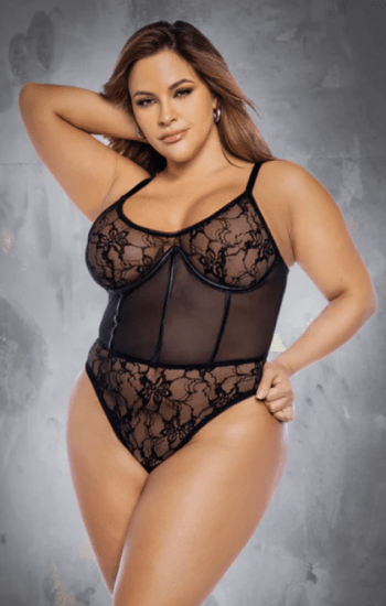Floral Lace and Sheer Mesh Bodysuit Floral Lace and Sheer Mesh Bodysuit