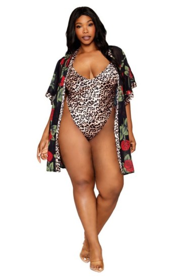 Rose and Leopard Print Teddy Robe Set Rose and Leopard Print Teddy Robe Set