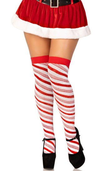 Candy Cane Lurex Striped Over the Knee Socks Candy Cane Lurex Striped Over the Knee Socks