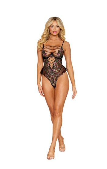 Floral Embroidered Mesh Teddy Floral Embroidered Mesh Teddy